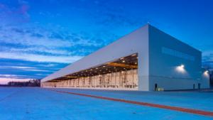 Marine Corps Air Station New River MV-22 Hangar at dusk